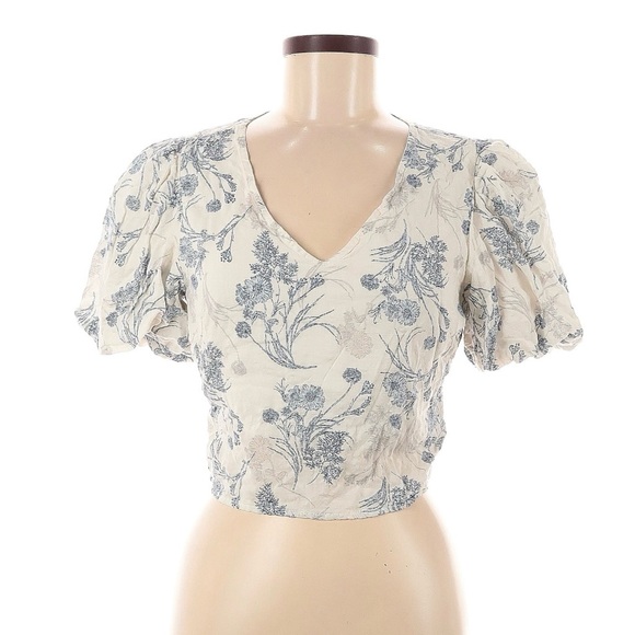 Promesa Blue Floral Puff Sleeve Blouse - Picture 1 of 4